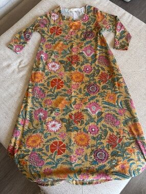 NATURAL LIFE Mustard Floral Scoop-Neck Top with Pink & Teal Accents